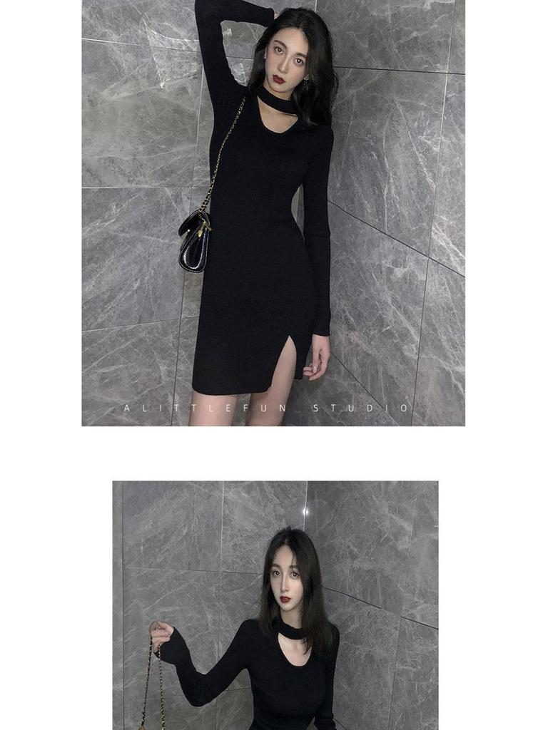 2022 Pure Desire черное облегающее платье-клуб с вырезом - коллекция весна и осень, сексуальная юбка большого размера снизу