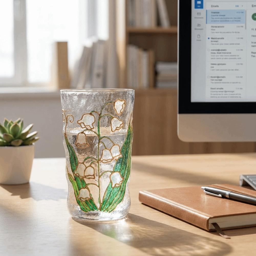 Flower Design Hand-Painted Glass Cup Glacier Texture Beer Cup Unique Water Cup Party