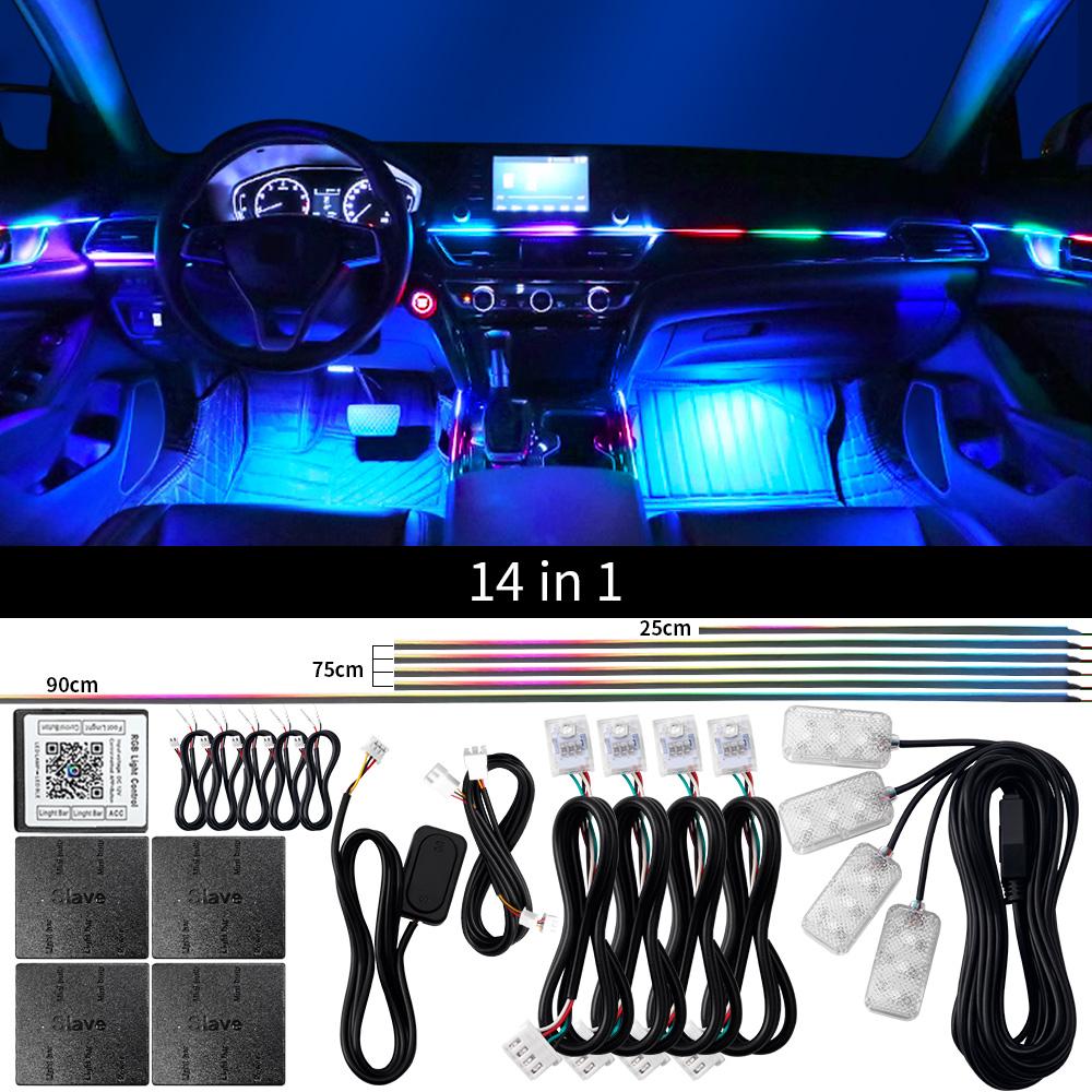 10/14/18 in 1 Led Car Ambient Lights 213 64 Color RGB Symphony Streamer Bluetooth Rainbow Acrylic Strips Atmosphere Lamp Kit 12V