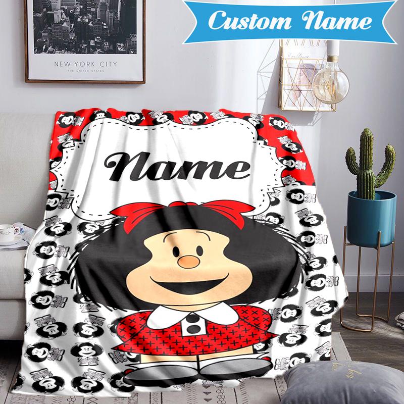 Custom Name Mafalda's Portrait Blanket Lightweight Ideal Bedding Blanket Perfect for Travel, Camping, Living Rooms, Sofas, Christmas gift