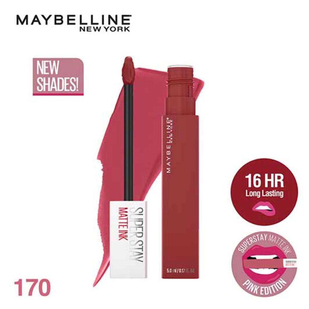 Maybelline Жидкая матовая помада New York Superstay Matte Ink 16 часов стойкости, долговечная, не отпечатывается, смелый цвет губ, 170 Initiator 5 мл
