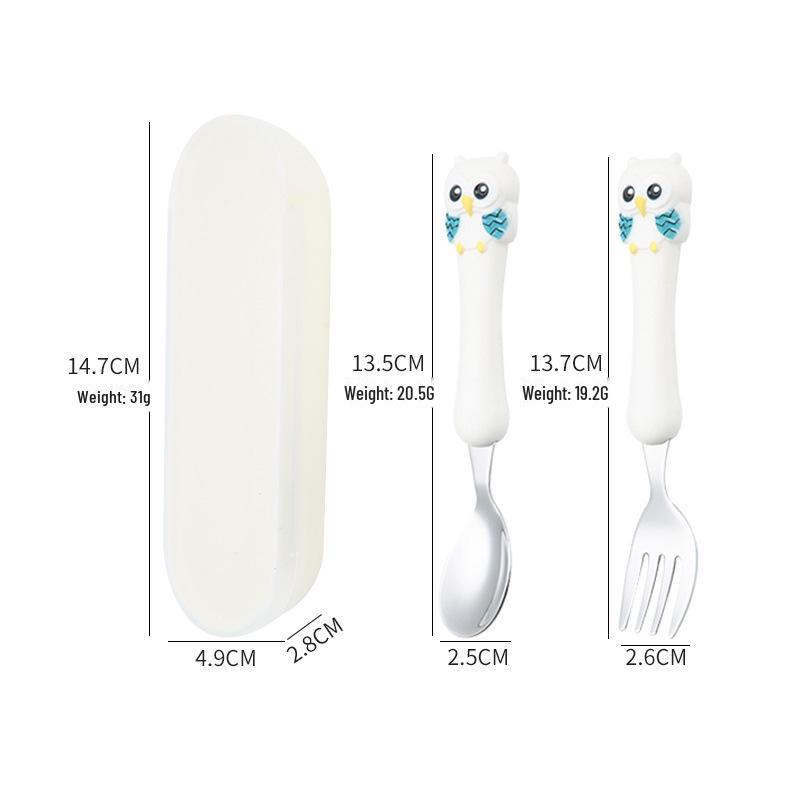 Набор детских столовых приборов из нержавеющей стали 304 - дизайн в виде мультяшной совы: Нож, вилка и ложка для обучения малышей