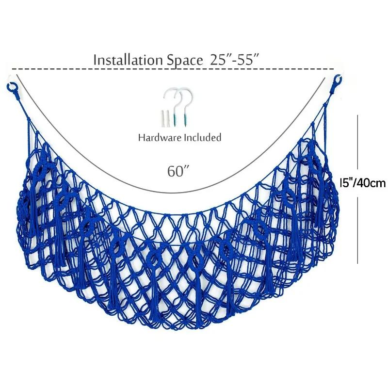 Plush Toy Wall Hanging Net with Tassels Bohemian Hanging Net Handmade Cotton Rope Kids Doll Hammock Organizer Nursery Playroom