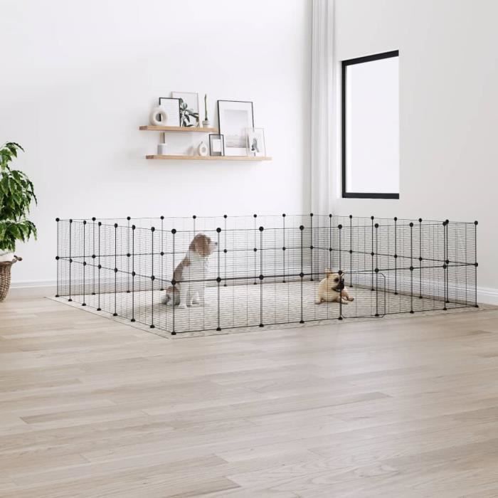 3114048 vidaXL Pet Cage with 60 Panels and Door Black 35x35 Cm