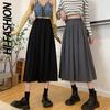 Длинная юбка с высокой талией, плиссированная юбка с эластичной резинкой на талии, элегантная черная кофейная однотонная макси-юбка для женщин и девочек