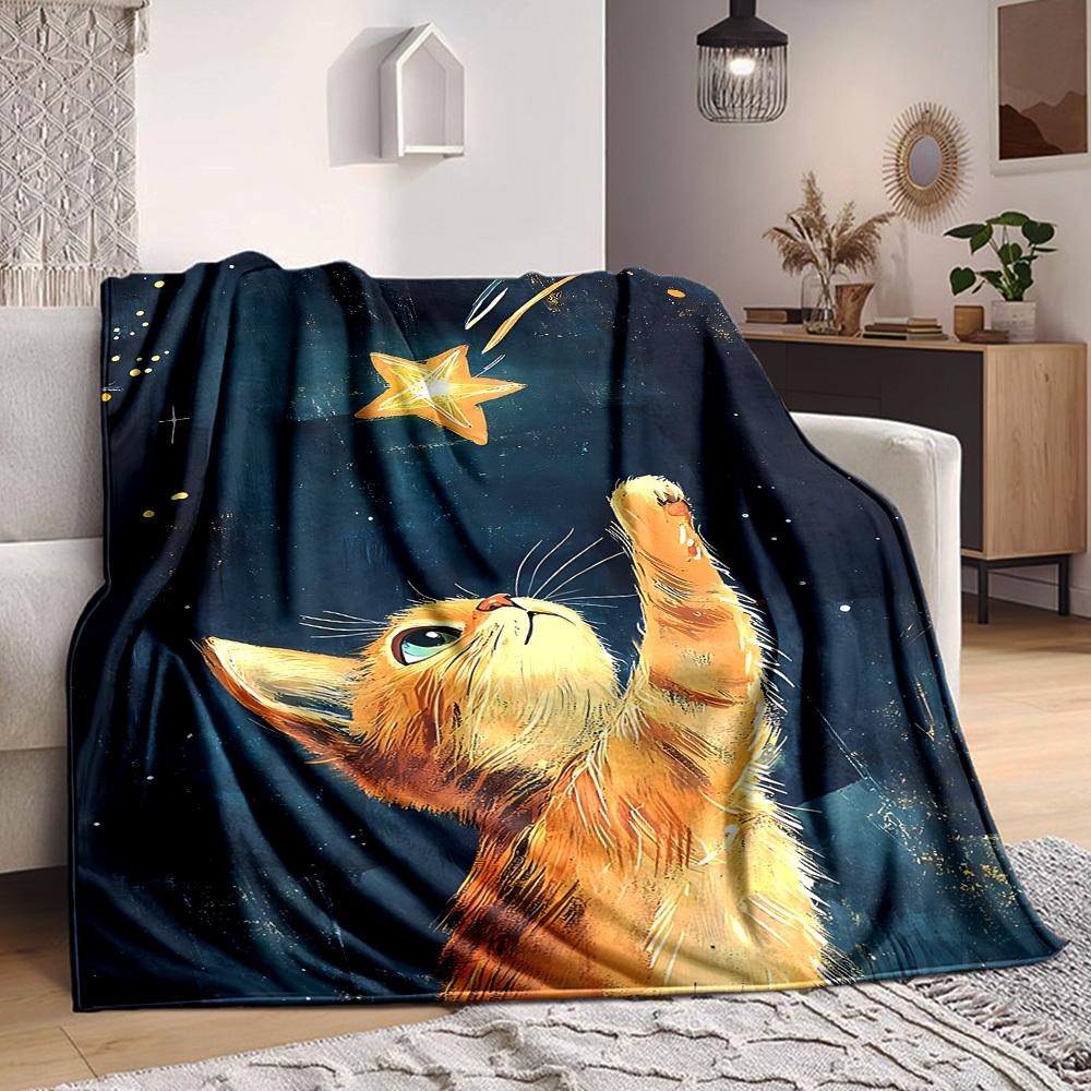 1pc Celestial Kitty Blanket Warm, Cozy, And Soft, Suitable for Sofas, Beds, Cars, And Office Use.Perfect for Camping And Travel, Making It a Great Gif