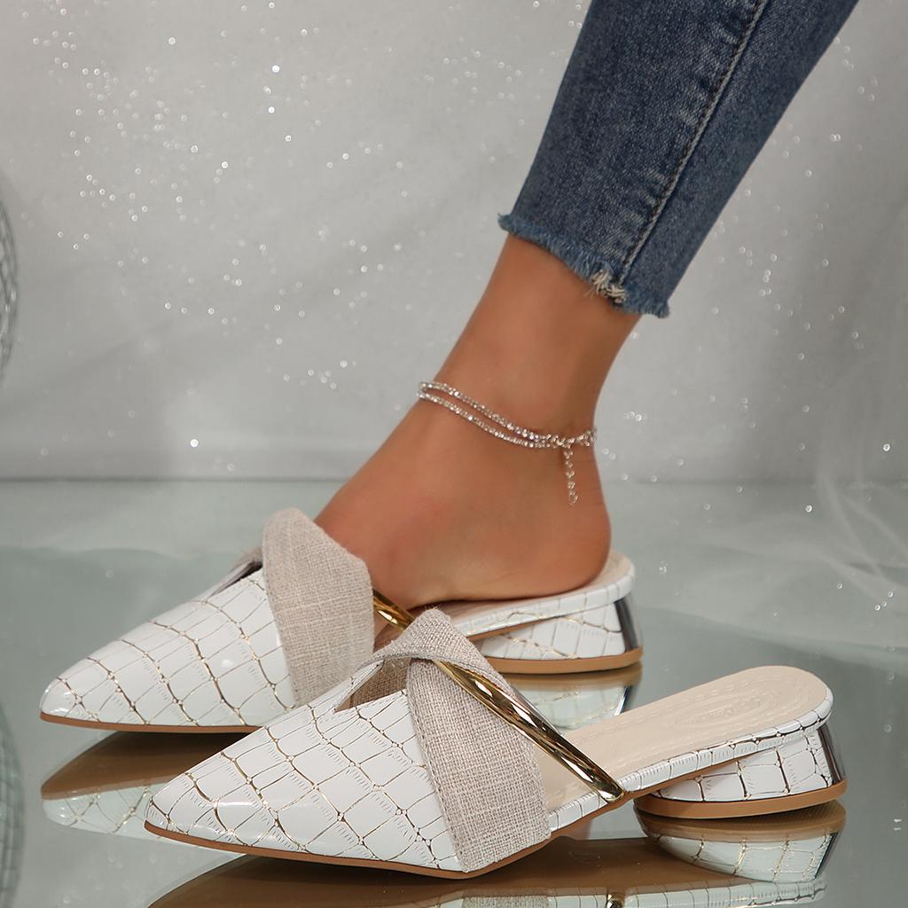 Тапочки, летняя женская обувь, новая французская полусумка с V-образным вырезом и толстым каблуком с заостренным носком