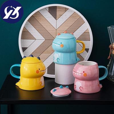 Фарфоровая ручная роспись, милая мультяшная кофейная кружка с динозавром с крышкой, креативная чашка для молока для завтрака, керамическая чашка для пар, посуда для напитков