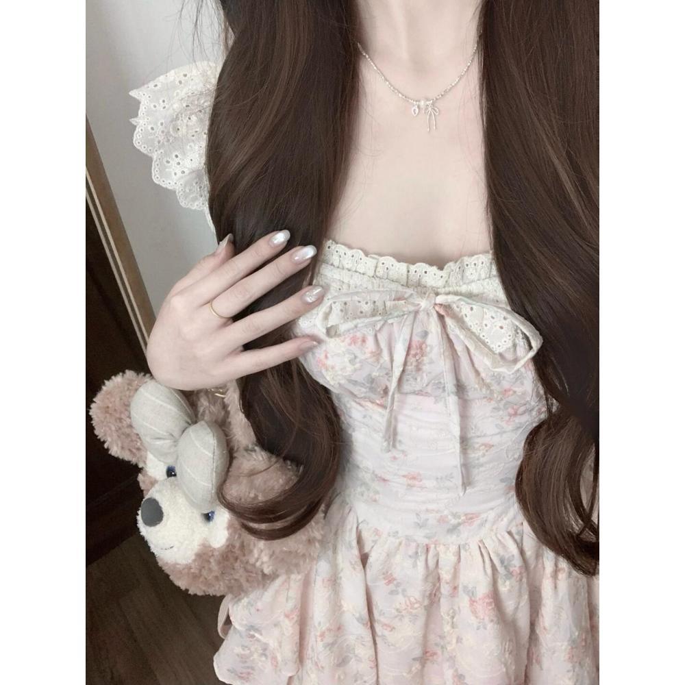 Летнее французское нежное платье-сарафан с милым и уникальным красивым цветочным принтом, пышной юбкой на талии, суперкрасивое французское