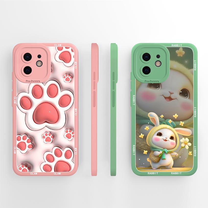 Для iPhone 12 11 XR 6 7 8 Plus Mini Pro Max Чехлы для телефонов Милые плюшевые узоры с кроликами Жидкий силикон Пылезащитная защита Мягкая задняя крышка Для чехла iPhone