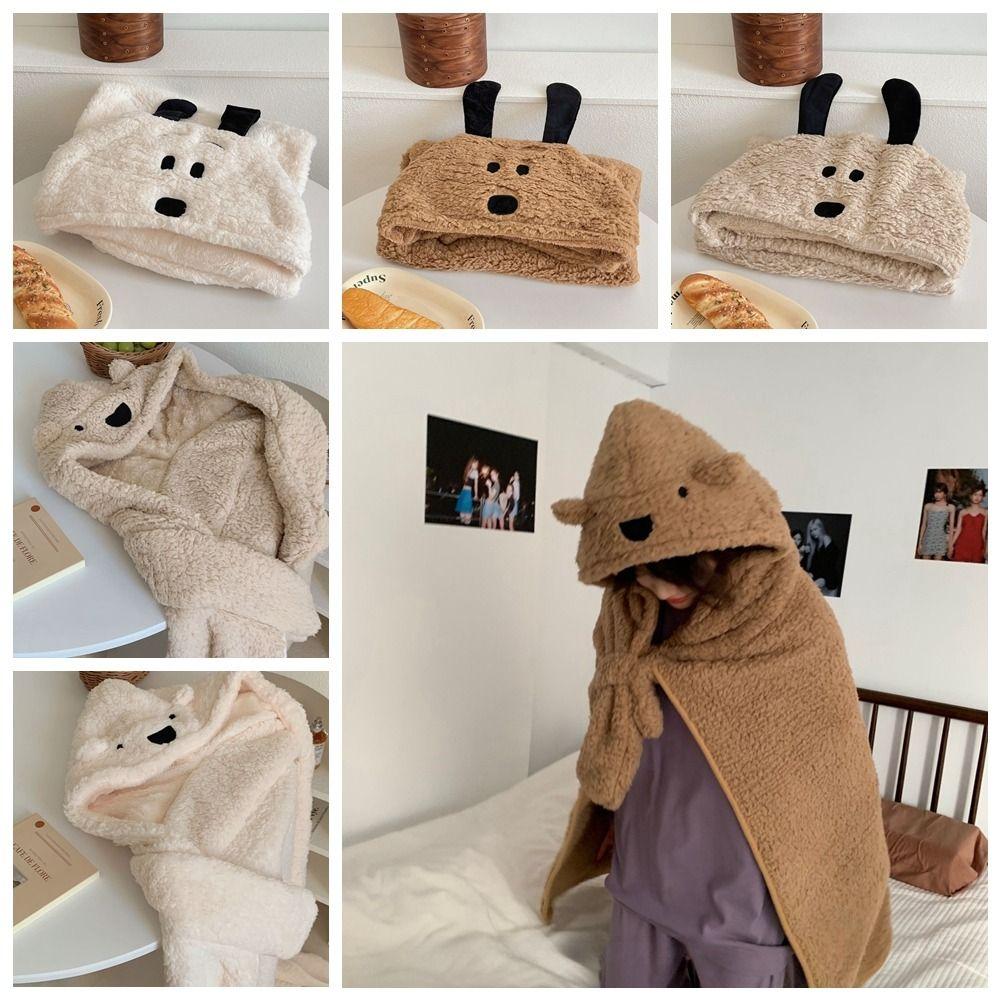 Winter Kawaii Bear Hooded Blanket Fleece Material Soft Blanket Shawl Throw Blanket Keep Warm Hooded Cloak Office Use