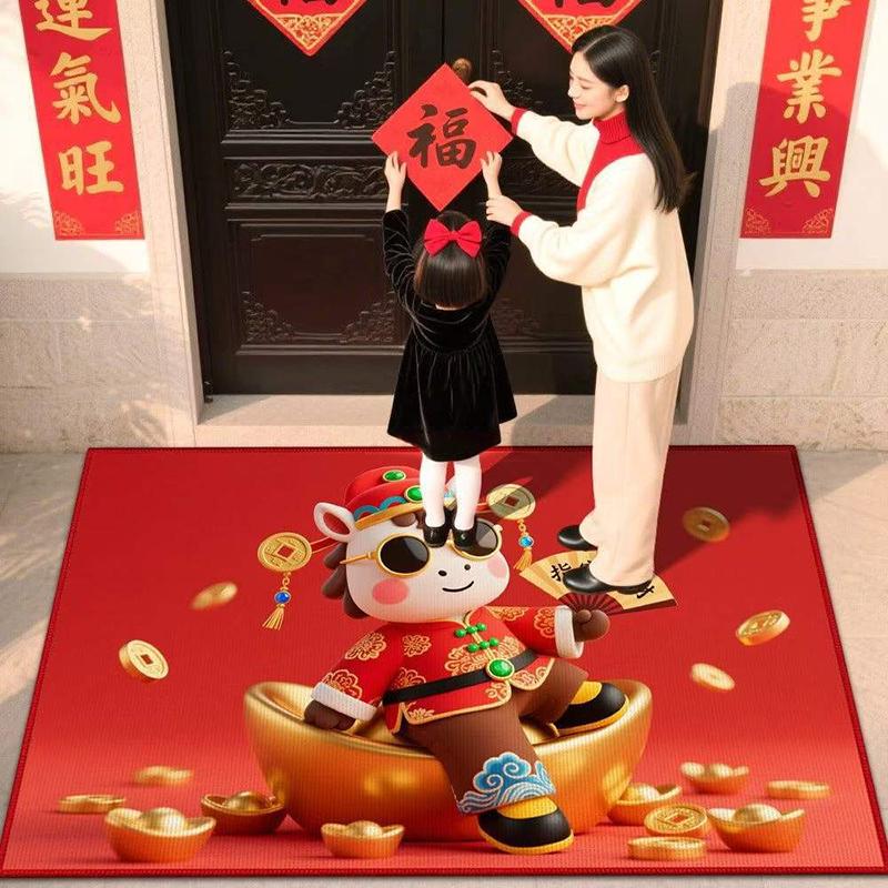 Новый год Лошади Кристальный бархат Коврик для пола Декоративное одеяло Домашний коврик для ног у входа Водопоглощающий Противоскользящий Дверной коврик