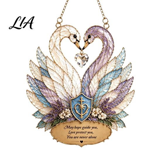 Indoor Outdoor Decorative Art Stained Glass Style Swan Pendant, Acrylic Suncatcher for Window Car Sun Catcher And Christmas Tree Ornament, Colorful