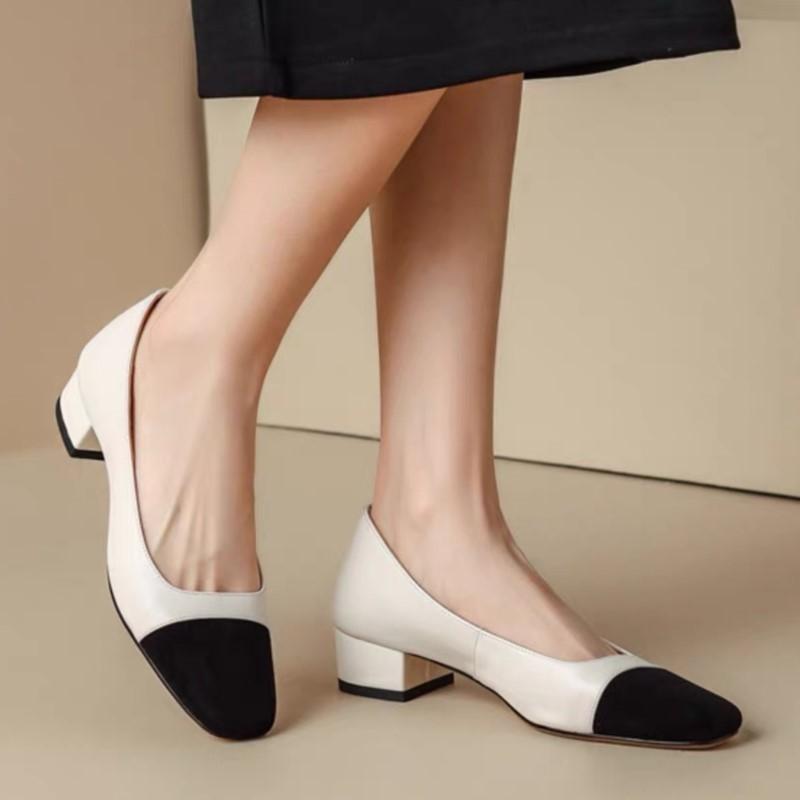 Shoes for Women 2024 Elegant Square Toe Women's High Heels Fashion Mixed Colors Mid Heels Dress Shoes Autumn Slip On Basic Pump