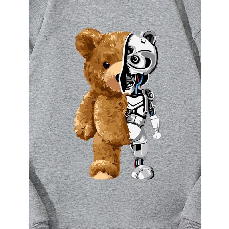 Модный топ с принтом Machine Bear, повседневная спортивная одежда на осень и зиму, хлопковая толстовка