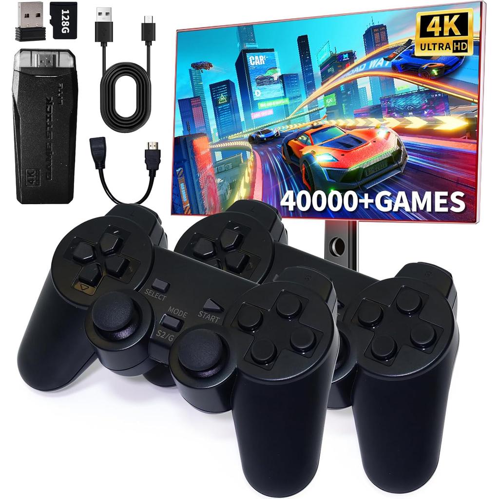 Беспроводная игровая консоль в стиле ретро, более 20000 игр, 9 классических эмуляторов, выход 4K HDMl, беспроводной контроллер 2,4 ГГц, игровая приставка Plug and Play для телевизора(128G)