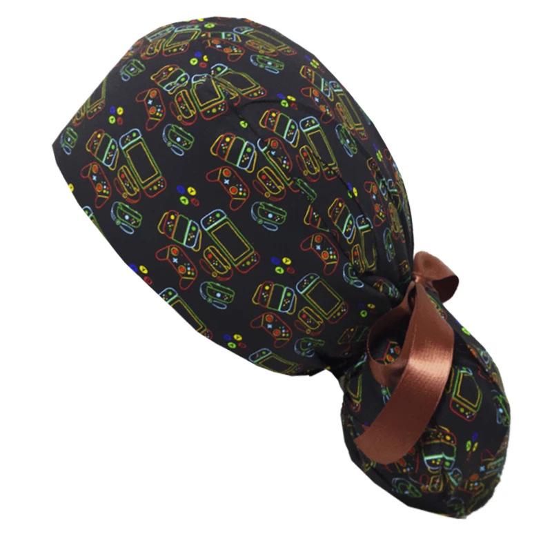 Хлопчатобумажный колпак с мультяшным принтом и сборками для женщин-врачей и медсестер