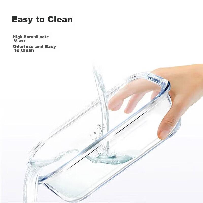 Shihua High Borosilicate Glass Food Containers, Office Workers Microwave-Safe Lunch Boxes with 2 Compartments, 650ml + 680ml + Bag