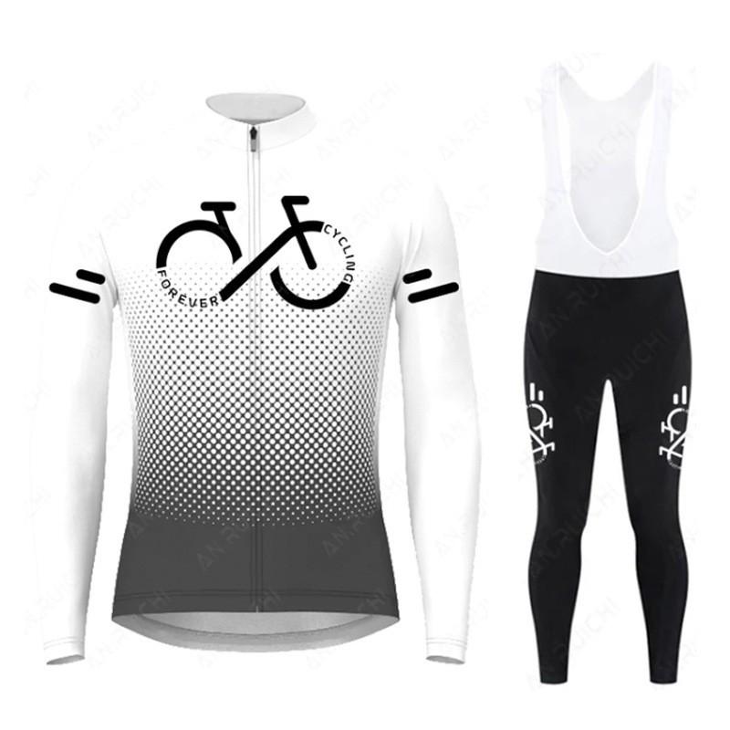 Men Women Cycling Long Sleeve Jersey Set Solid Gradient Minimalist Winter Ride Wear