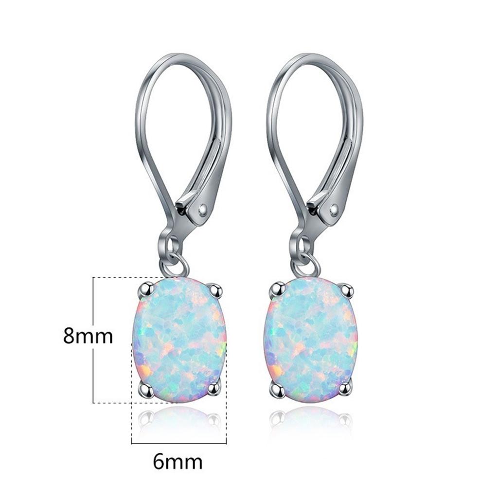 Round Opal Teardrop Dangle Earrings Retro Style Gem Crystal Eardrops Round Created Gemstones Drop Earrings