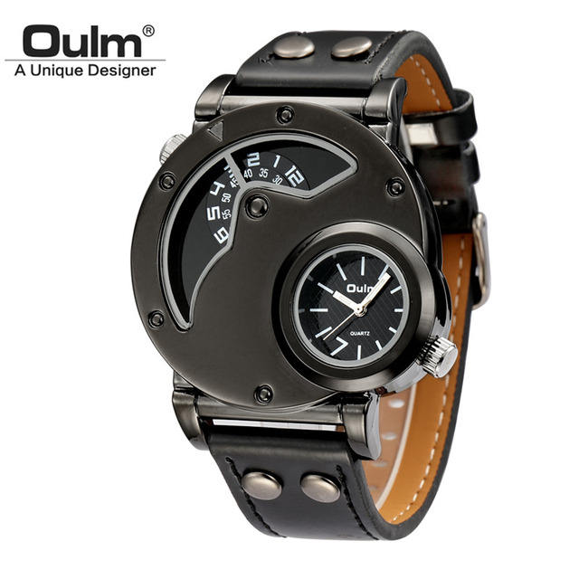 Oulm 9591 Unique Dropshipping Mens Quartz Watch Original Pu Leather Band Water Resist Auto Date Vintage Sports Wristwatch