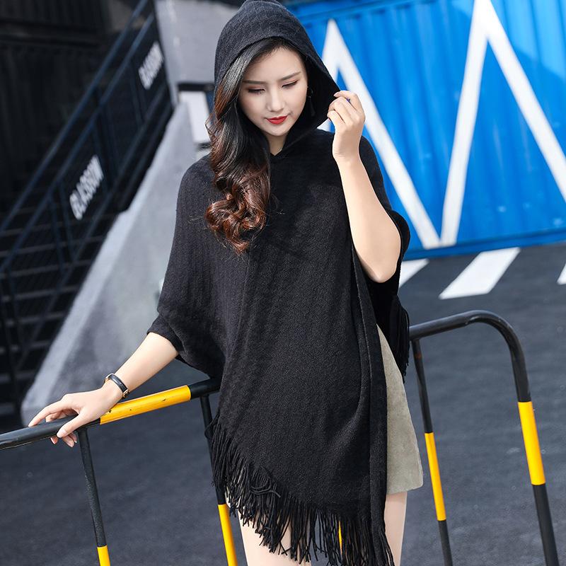 DX~~ осенне-зимний новый вязаный кашемировый плащ из тонкой шерсти, шаль с капюшоном, черно-белая шаль с геометрическим рисунком, соответствующая цвету