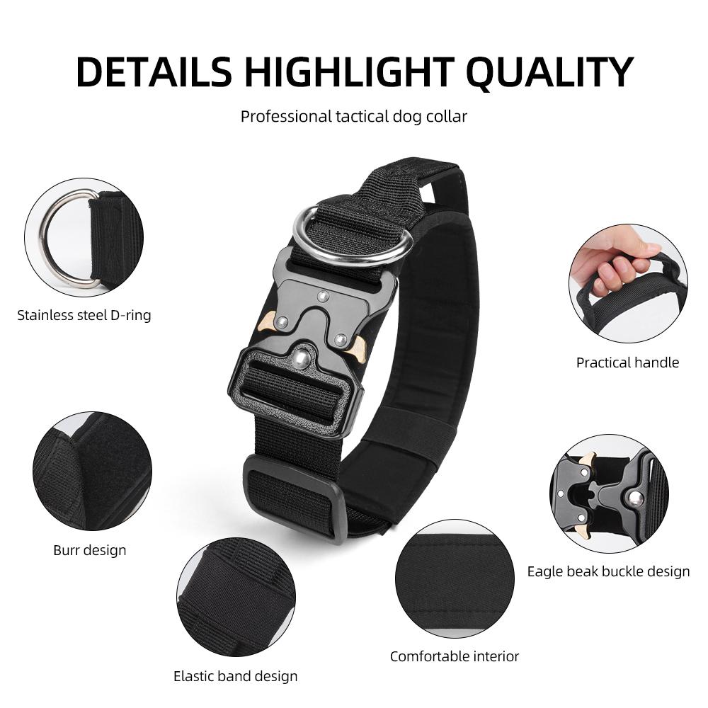 Тактический ошейник для собак, прочная пряжка из цинкового сплава, ошейники для прогулок на свежем воздухе, ошейник с мягкой подкладкой для средних и больших собак, аксессуары для домашних животных