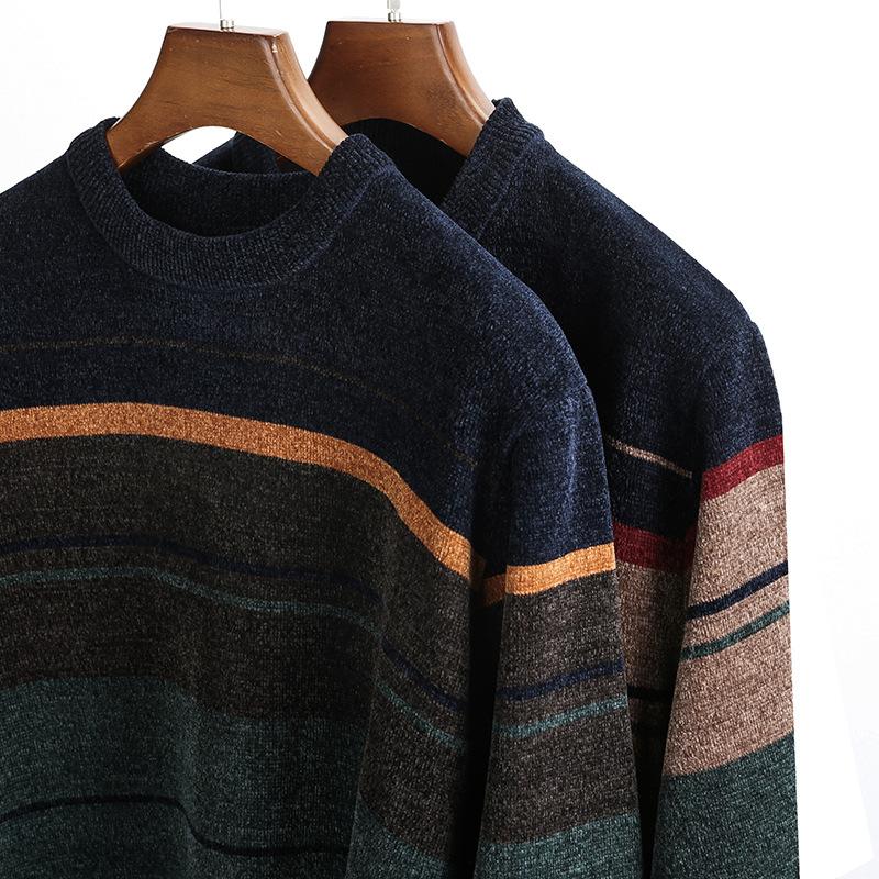 Мужской зимний теплый свитер на флисовой подкладке - пуловер с круглым вырезом и геометрическим узором, повседневный трикотажный топ с длинными рукавами, стандартный крой для выходов и выходов