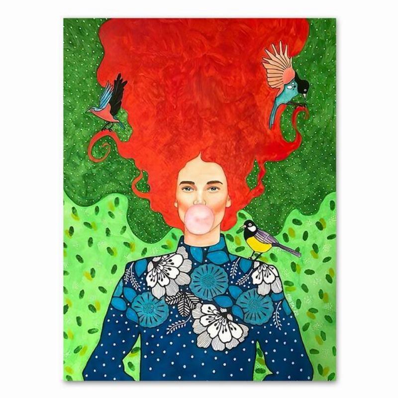Абстрактные волосы девушки цветы птицы настенная живопись на холсте постеры на скандинавскую тематику и принты винтажные настенные панели для декора гостиной без рам