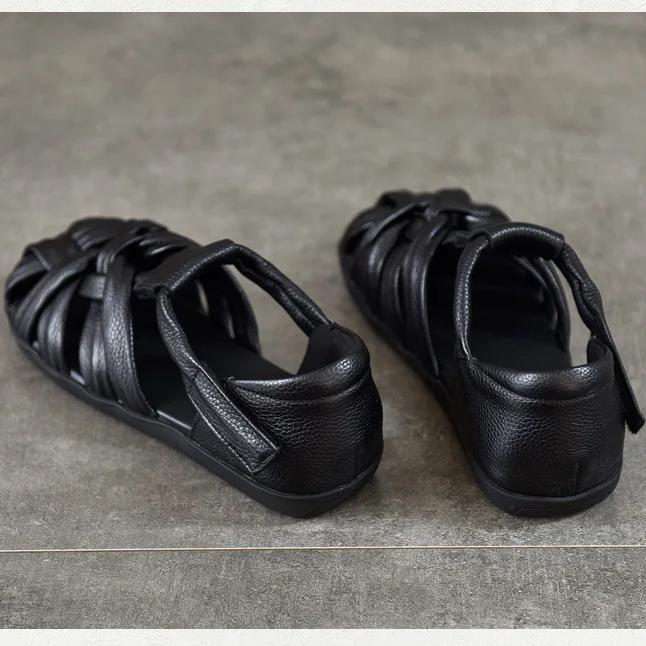 Johnature Ретро-сандалии на плоской подошве с квадратным носком для женщин из натуральной кожи с мягкой подошвой и ажурной отделкой - римские туфли