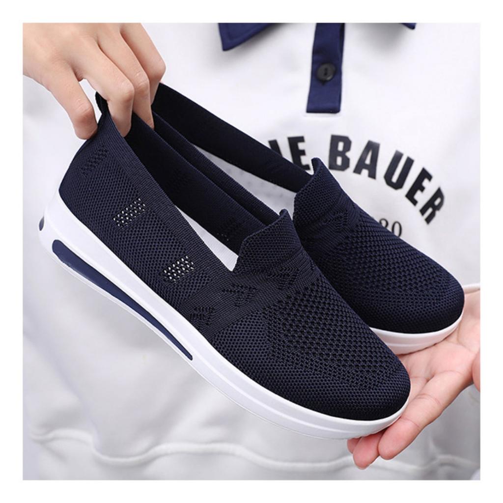Shoes Women's Spring Flying Weave Breathable Casual Shoes, One Stirrup Shoes, Lightweight Walking Shoes Solid Colour Hundred Single Shoes