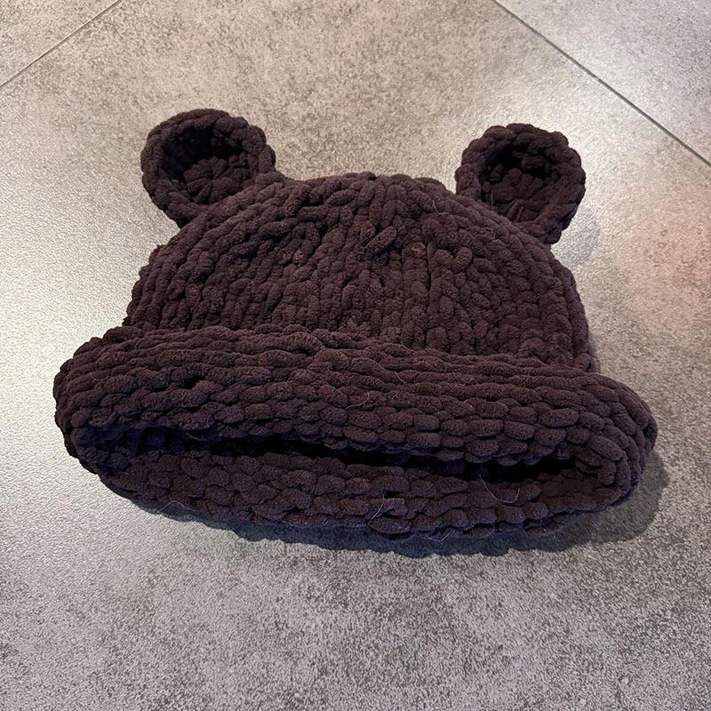 Color Solid Knitting Little Bear Ears Knit Wool Hats Women Fall Wear Winter