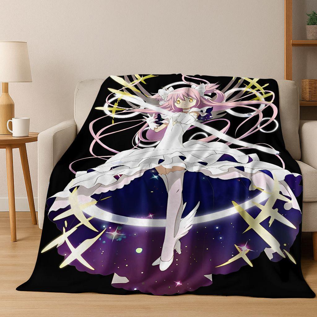 Мультяшное одеяло из фланели Puella Magi Madoka Magica, Уютное мягкое покрывало для дома, спальни, кровати, дивана, для детей
