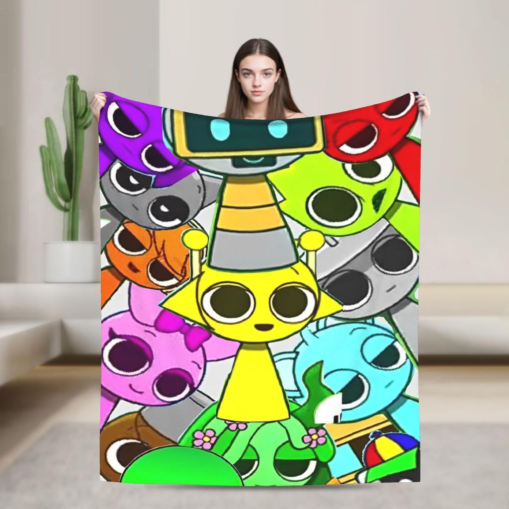 Sprunkis Plush Blanket Cartoon Game Awesome Throw Blankets for Sofa Bedding Lounge 150*125cm Plush Thin Quilt
