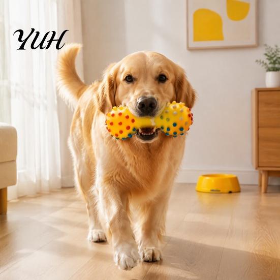 Интерактивные игрушки для домашних животных для маленьких и средних собак, Пищащая гантелька, Виниловая жевательная игрушка с шипами для чистки зубов и ухода за полостью рта, Большая игрушка для игры и снятия скуки