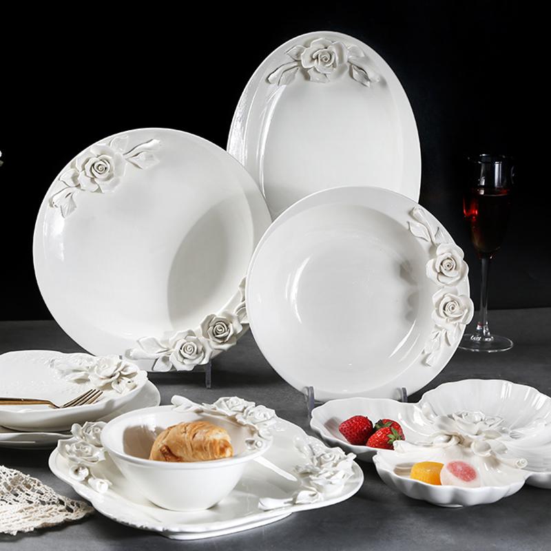 Керамическая тарелка с цветочным рельефом Завтрак Фруктовый салат Обеденные тарелки Отель Ресторан Западная тарелка Кухня Десертная тарелка Столовые приборы