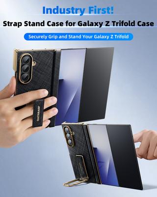 Oatsbasf Кожаный чехол для телефона Samsung Galaxy Z TriFold с ремешком-подставкой, вращающимся на 360°, легкий чехол для телефона, удобный для удержания одной рукой