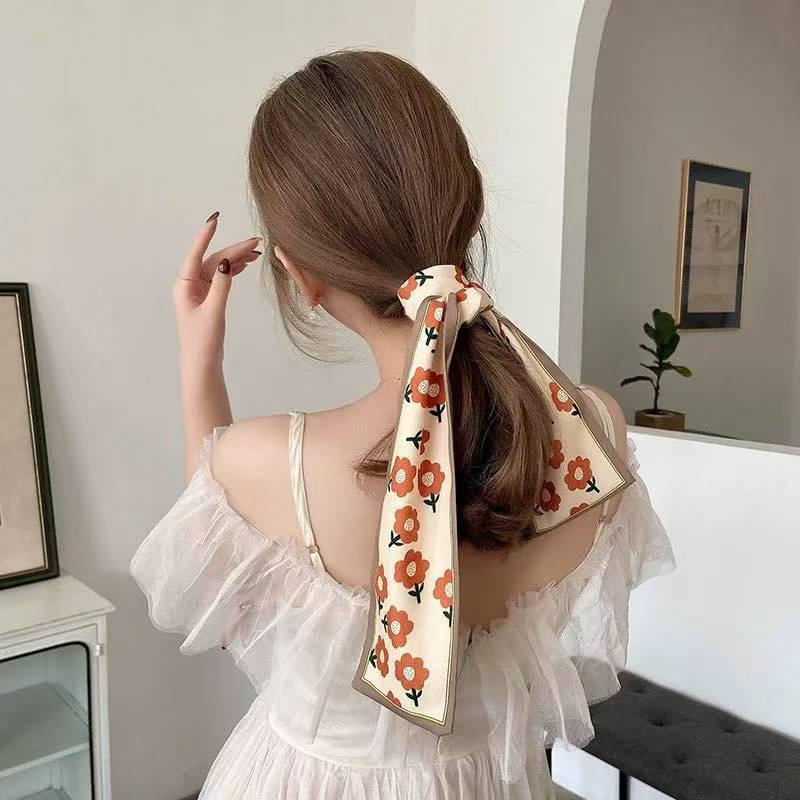 Classic French Silk Scarf: Retro Headband & Hair Ribbon for Women