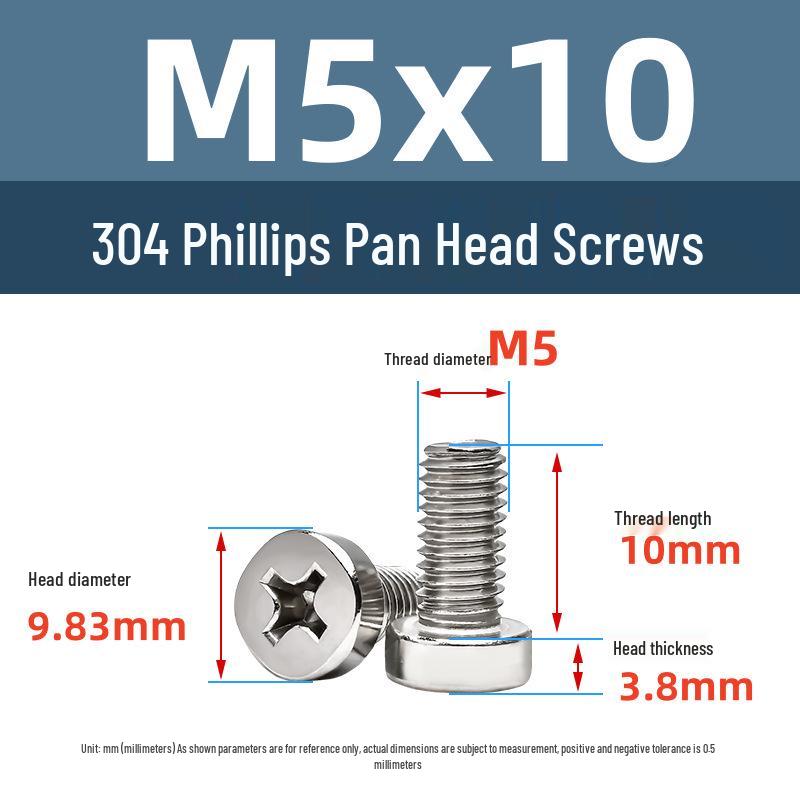 Yigu 304 Stainless Steel Phillips Round Head Machine Screws M2.5-M5