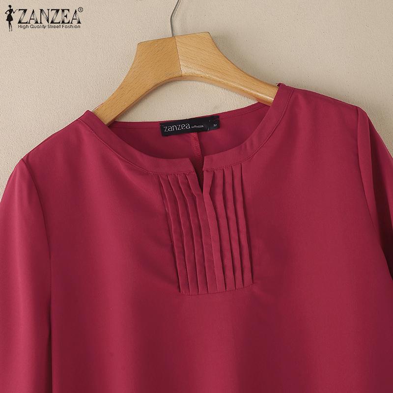 ZANZEA Women Casual V-Neck Solid Color Loose 3/4 Sleeve Blouse