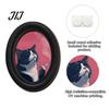 Decorative Wall Accents for Living Room Abstract Art Cat Decor, Oval 2D Wood Framed Funny Painting Unique Prints Print, Vintage Ornament Bedroom Home