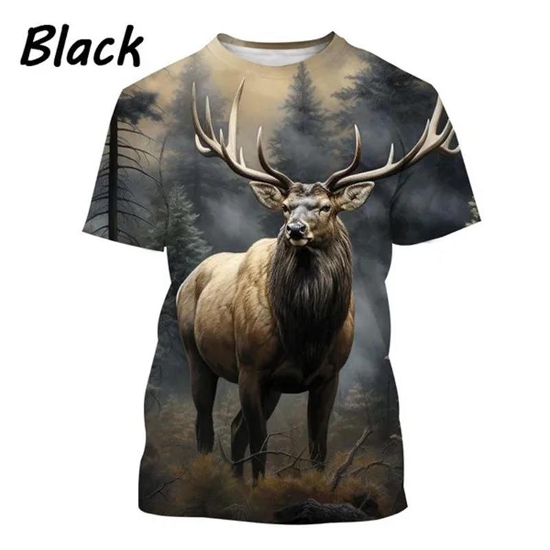 Летние топы для мужчин и женщин, охота на лося, оленя, камуфляж, 3D-принт, по всей поверхности, футболка большого размера с коротким рукавом, крутая одежда, топы