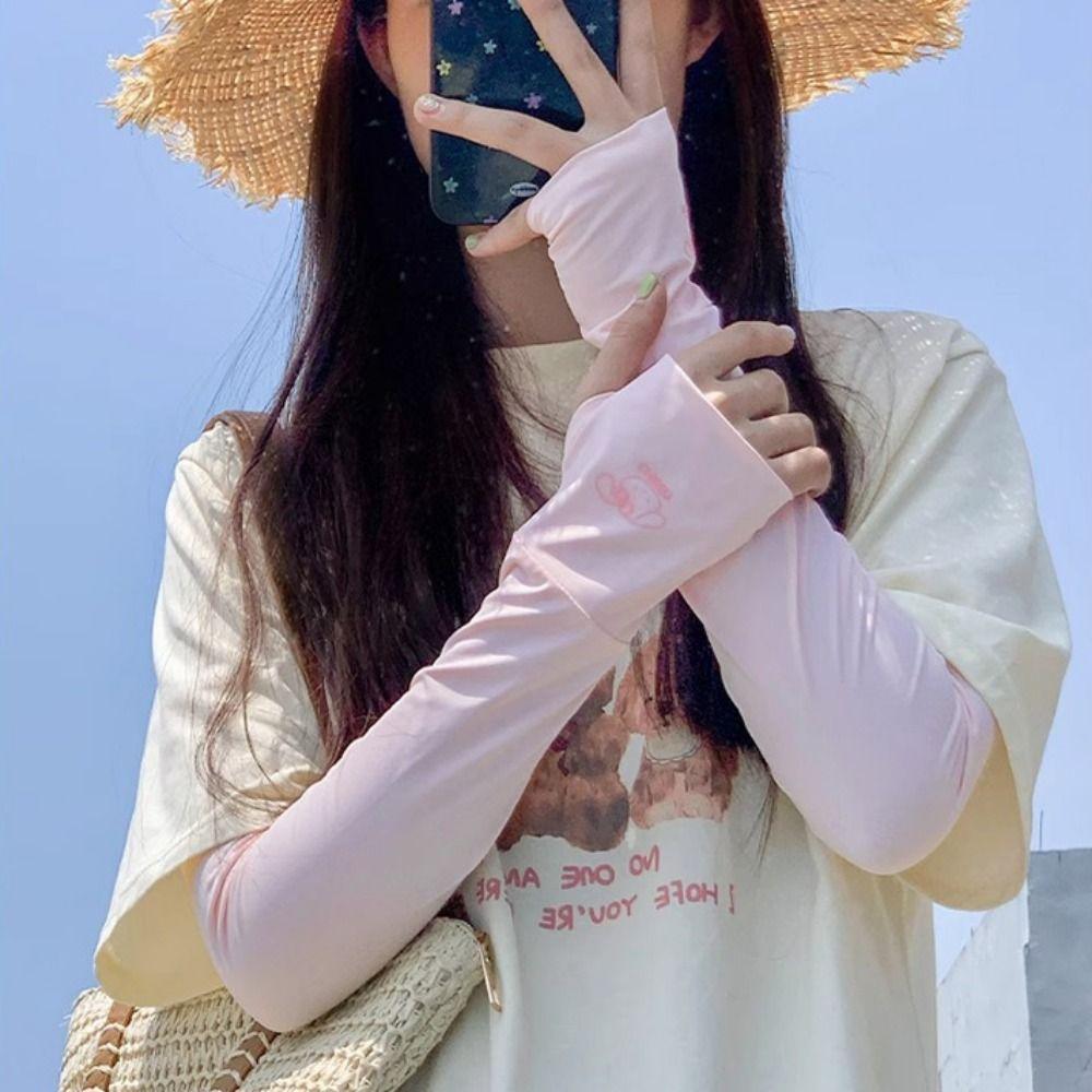 Cartoon Animals Sunscreen Arm Covers Elastic Cycling Gloves Long Ice Silk Sleeves Driving