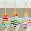 Knitted Christmas Tree Ornament Multi-Layered Mini Crochet Christmas Tree Hanging Decoration with Bell And Star Top Colorful Small Xmas Tree