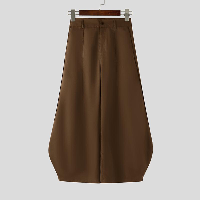 INCERUN Мужские повседневные брюки с высокой талией на молнии, с длинным подолом-фонариком