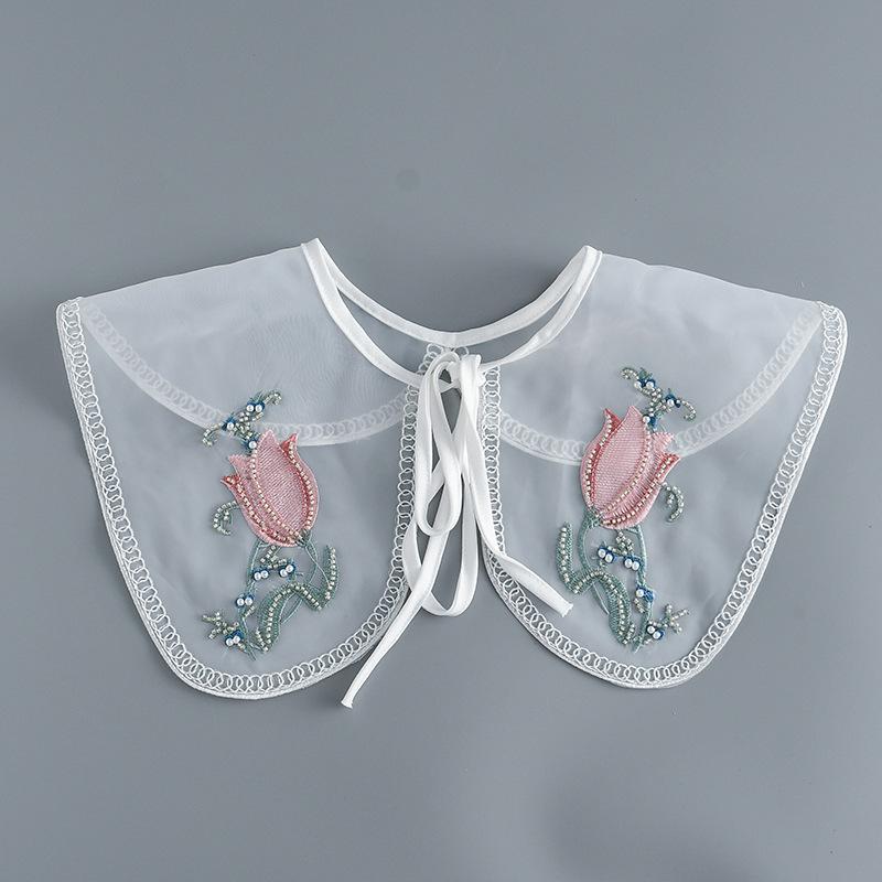 Korean Summer Floral Embroider Fake Collar Neck Guard Scarf Female Shoulder Wraps Cape Removable Shirt Detachable Collar