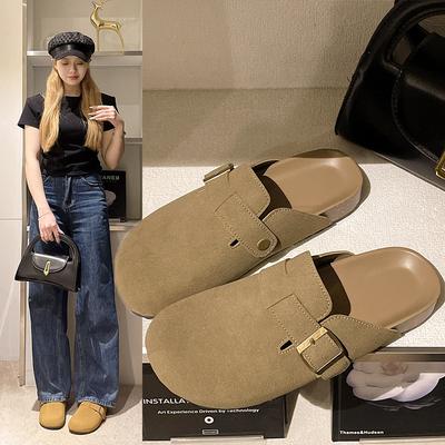 2024 Новые женские тапочки Baotou, трендовые женские тапочки с толстой подошвой и плоским дном, полутапочки в римском стиле с мягкой подошвой, женские тапочки большого размера