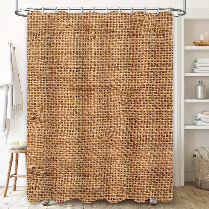 Natural Fiber Shower Curtain Rustic Woven Design For Bathroom Decor, Rectangular Shape, Perfect Fit Your Bathtub Or Tubs With Ro