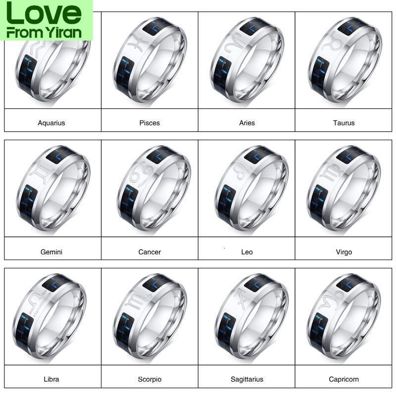Vnox Mens Vintage Zodiac 12 Constellations Ring Stainless Steel With Blue Carbon Fiber Horoscope Male Astrology Anel Alliance