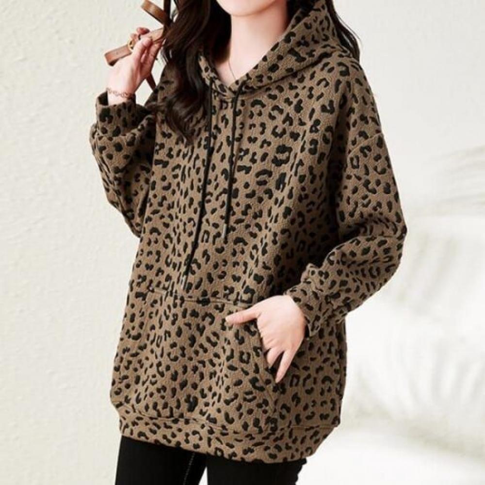 Navava Women Leopard Pattern Long Sleeve Hoodie Nt2046